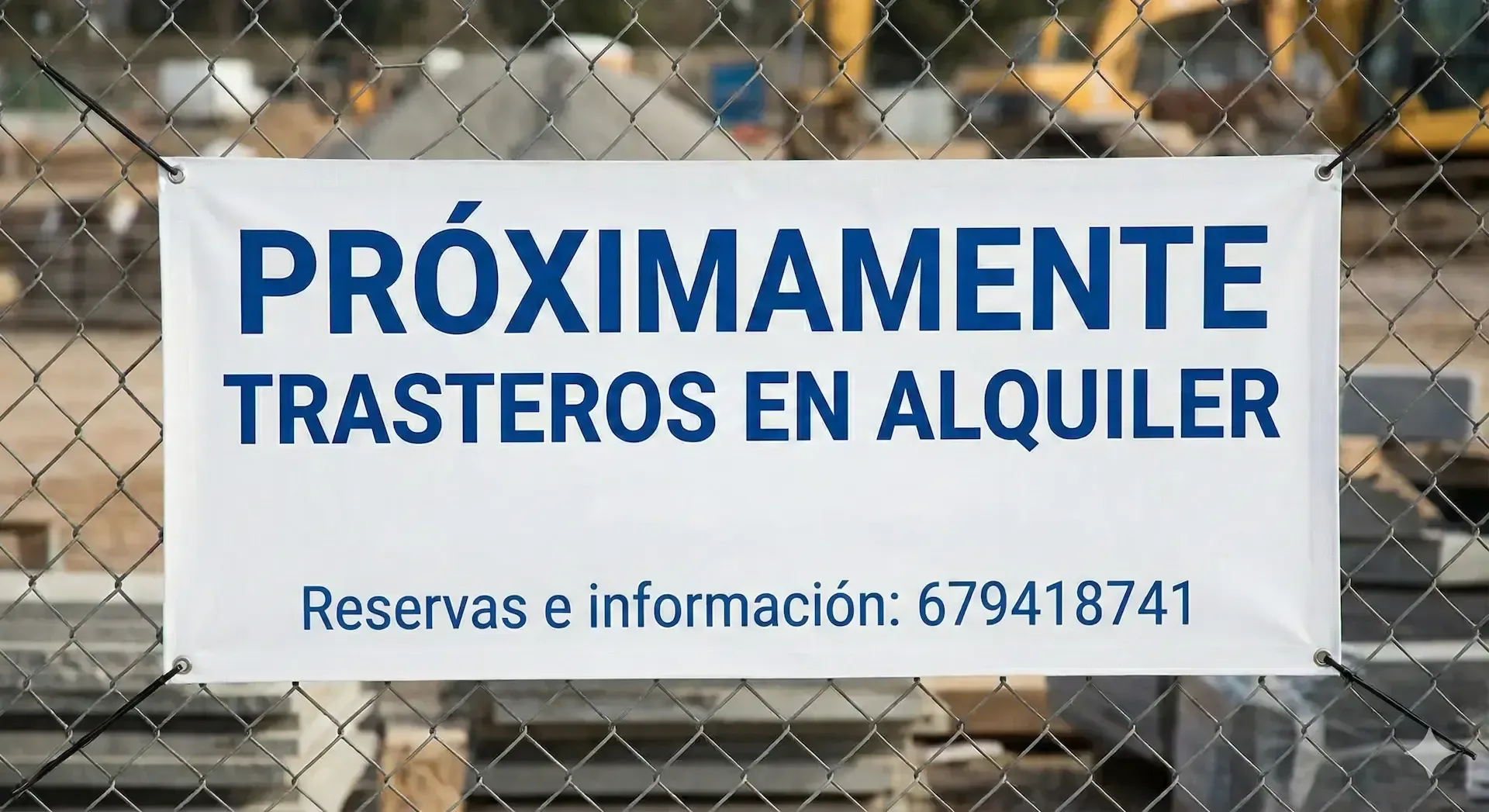 Cartel de «Próximamente trasteros en alquiler» en el cerramiento de la instalación de Móstoles.